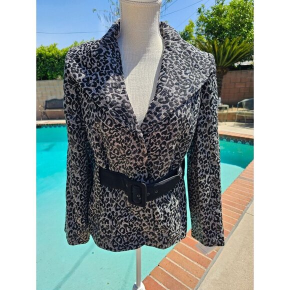 Midnight Velvet Size Medium Womens Sliver Black Cheetah Print Long Sleeve Jacket - Picture 2 of 16
